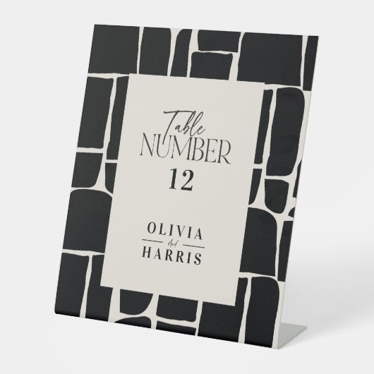 Moderne minimale grafische Schwarz-Weiß-Tischnumme Sockelschild (Vorderseite)