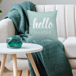 Moderne minimale Grün und Weiß Hallo und Sie nenne Kissen<br><div class="desc">Moderne minimale Grün und Weiß Hallo und Sie nennen</div>