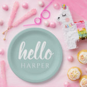 Moderne minimale Grün und Weiß Hallo und Sie nenne Pappteller (Party)