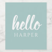 Moderne minimale Grün und Weiß Hallo und Sie nenne Weinetikett (Einzelnes Label)