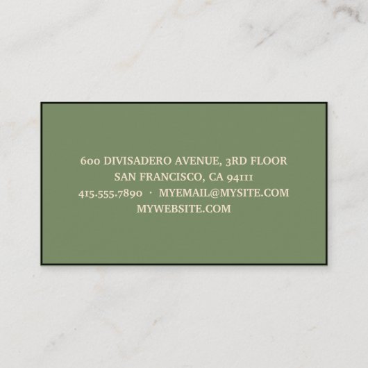 Moderne minimale grüne Bio Lebensmittel Visitenkarte (Rückseite)