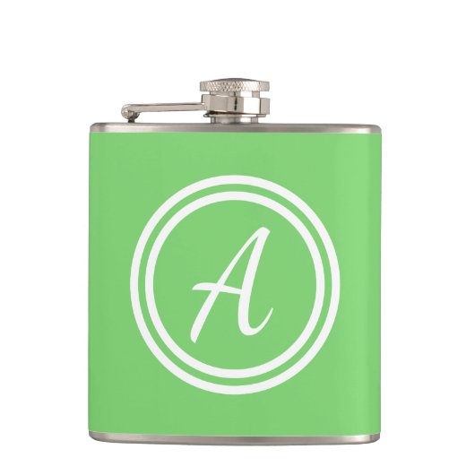Moderne minimale grüne Monogramm Flachmann (Vorderseite)