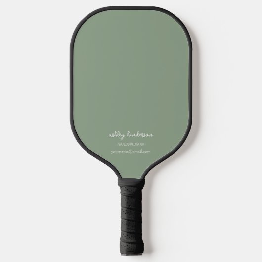 Moderne minimale grüne Monogramm Name + Kontaktinf Pickleball Schläger (Vorderseite)