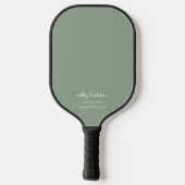 Moderne minimale grüne Monogramm Name + Kontaktinf Pickleball Schläger (Rückseite)