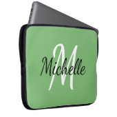 Moderne minimale grüne Monogrammbezeichnung + Init Laptopschutzhülle (Vorne Rechts)