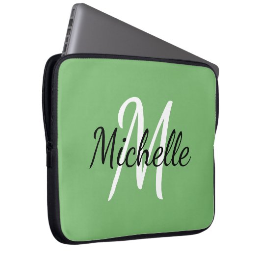 Moderne minimale grüne Monogrammbezeichnung + Init Laptopschutzhülle (Vorne Rechts)