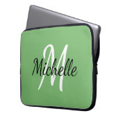 Moderne minimale grüne Monogrammbezeichnung + Init Laptopschutzhülle (Vorderseite Links)