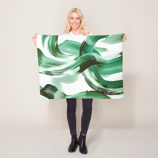 Moderne Minimale Grüne Pinselstriche Abstract Fleecedecke (Beispiel)