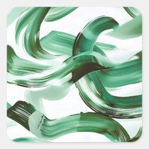 Moderne Minimale Grüne Pinselstriche Abstract Quadratischer Aufkleber