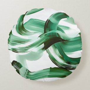 Moderne Minimale Grüne Pinselstriche Abstract Rundes Kissen