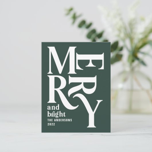 Moderne minimale grüne Weihnachten froh (Stehend Vorderseite)