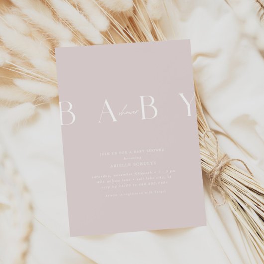 Moderne, minimale, hellrosa Babydusche Einladung