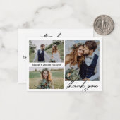 moderne minimale Hochzeit 3 Fotos Collage danke Mitteilungskarte (Vorderseite/Rückseite Beispiel)