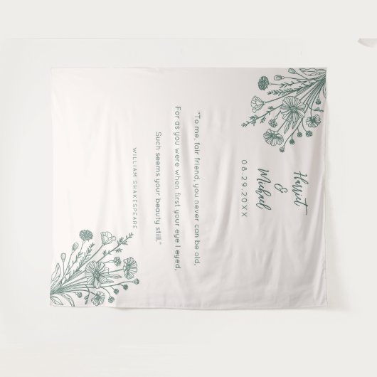 Moderne minimale Hochzeitshintergrund Wildblume Wandteppich (Vorderseite (Horizontal))