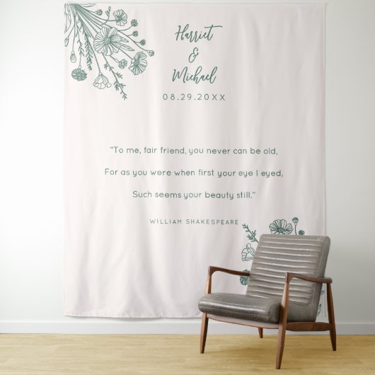 Moderne minimale Hochzeitshintergrund Wildblume Wandteppich (Beispiel)