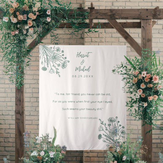 Moderne minimale Hochzeitshintergrund Wildblume Wandteppich