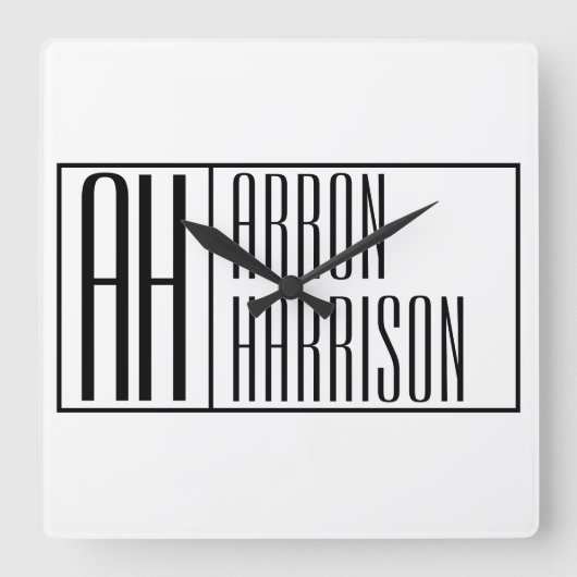 Moderne Minimale Initialen und Logo-Namen Quadratische Wanduhr (Vorderseite)