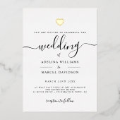 Moderne Minimale Kalligrafie Goldenes Herz Hochzei Folieneinladung (Vorderseite)