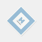 Moderne Minimale Küstenblaue Streifen Monogramm Serviette (Ecke)