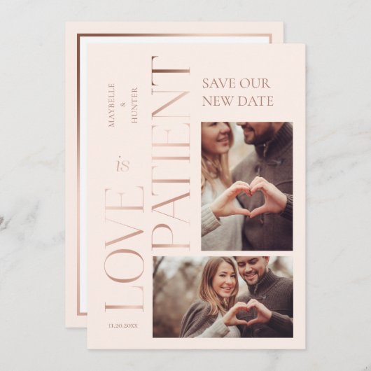 Moderne Minimale Liebe ist Rose Gold Foto Save The Date (Vorne/Hinten)