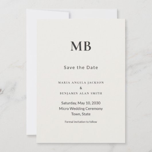 Moderne Minimale Mikro-Hochzeit Save the Date (Vorderseite)