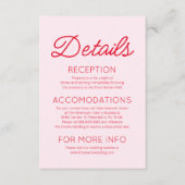 Moderne minimale Minimalistisch rosa Hochzeitsdeta Begleitkarte (Vorderseite)