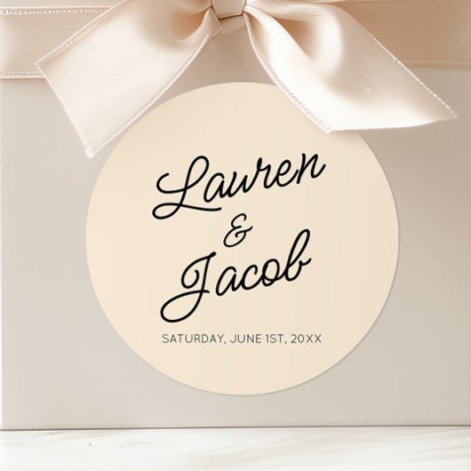 Moderne minimale Minimalistische Champagnerhochzei Runder Aufkleber