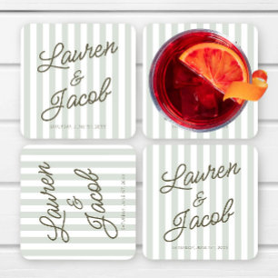 Moderne Minimale Minimalistische Grüne Streifen Ho Rechteckiger Pappuntersetzer