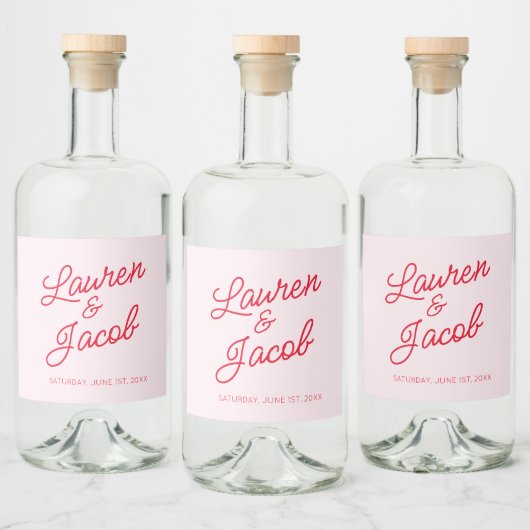 Moderne Minimale Minimalistische Rosa- und Rothals Alkoholflaschenetikett (Flaschen)