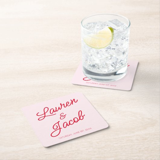 Moderne Minimale Minimalistische Rosa- und Rothals Rechteckiger Pappuntersetzer (Vor Ort)