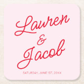 Moderne Minimale Minimalistische Rosa- und Rothals Rechteckiger Pappuntersetzer (Vorderseite)