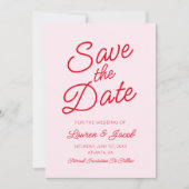 Moderne Minimale Minimalistische Rosa- und Rothals Save The Date (Vorderseite)