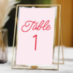 Moderne Minimale Minimalistische Rosa- und Rothals Tischnummer<br><div class="desc">Dies ist eine moderne Minimal Minimalistische Rosa und Rote Hochzeit Tischnummer!</div>