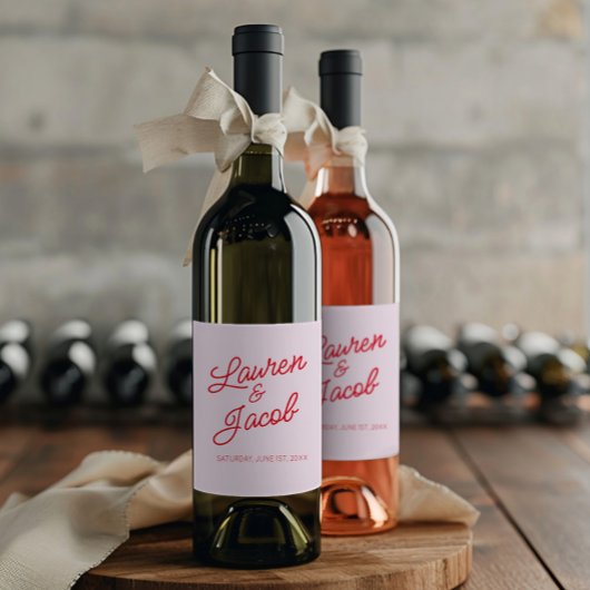 Moderne Minimale Minimalistische Rosa- und Rothals Weinetikett