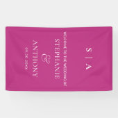 Moderne Minimale Monogram Magent and White Wedding Banner (Horizontal)