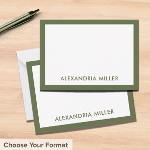 Moderne Minimale Monogram Name Olive Note Card Karte