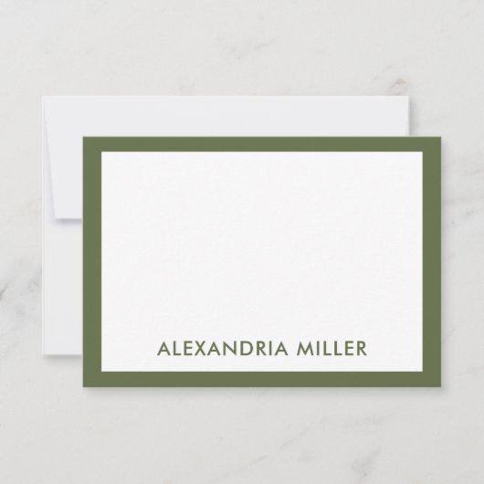 Moderne Minimale Monogram Name Olive Note Card Karte (Vorderseite)
