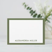 Moderne Minimale Monogram Name Olive Note Card Karte (Stehend Vorderseite)