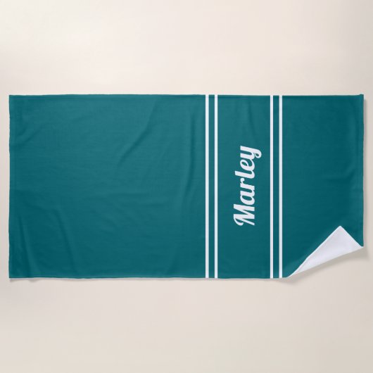 Moderne minimale Monogram Script-Vorlage Aquamarin Strandtuch (Vorderseite)