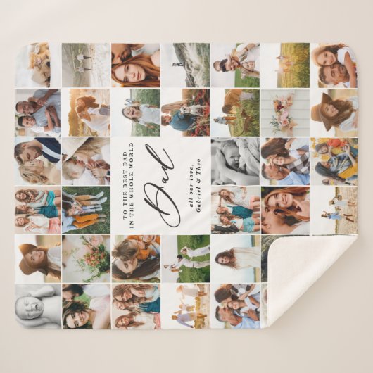 Moderne minimale Multi-Foto-Script Papa Geschenk F Sherpadecke (Vorderseite (Horizontal))