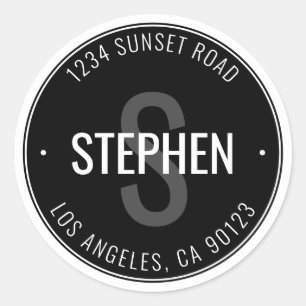 Moderne minimale Name und Anschrift   Schwarz/Weiß Runder Aufkleber