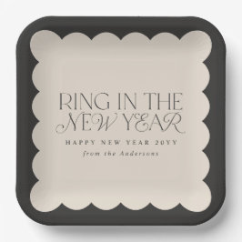 Moderne minimale Neujahr schwarze Feiertage weitab Pappteller