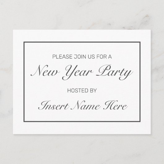 Moderne Minimale Neujahrspostkarte Party Einladung (Vorderseite)