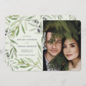 Moderne, minimale Olivenbäume Foto Hochzeit Ankündigung (Vorne/Hinten)