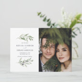 Moderne, minimale Olivenbäume Foto Hochzeit Ankündigung (Stehend Vorderseite)