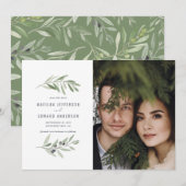 Moderne, minimale Olivenbäume Foto Hochzeit Ankündigung (Vorne/Hinten)