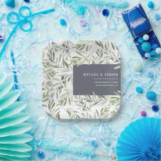 Moderne minimale Olivenzweig botanische Hochzeit Pappteller (Party)