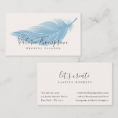 Moderne minimale pastellblau elegante Boho Feder Visitenkarte (Vorne/Hinten)
