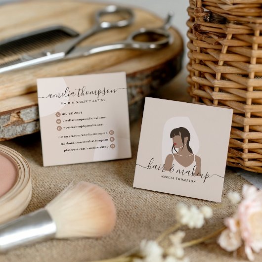 Moderne minimale Pastellschminke und Haardarstellu Quadratische Visitenkarte