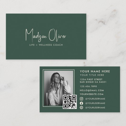 Moderne minimale professionelle Geschäftsfoto-QR-C Visitenkarte (Vorne/Hinten)